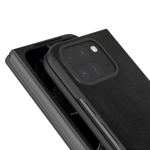 For Google Pixel 9 Pro Fold PU Leather Black Frame Full Coverage Phone Case(Black)