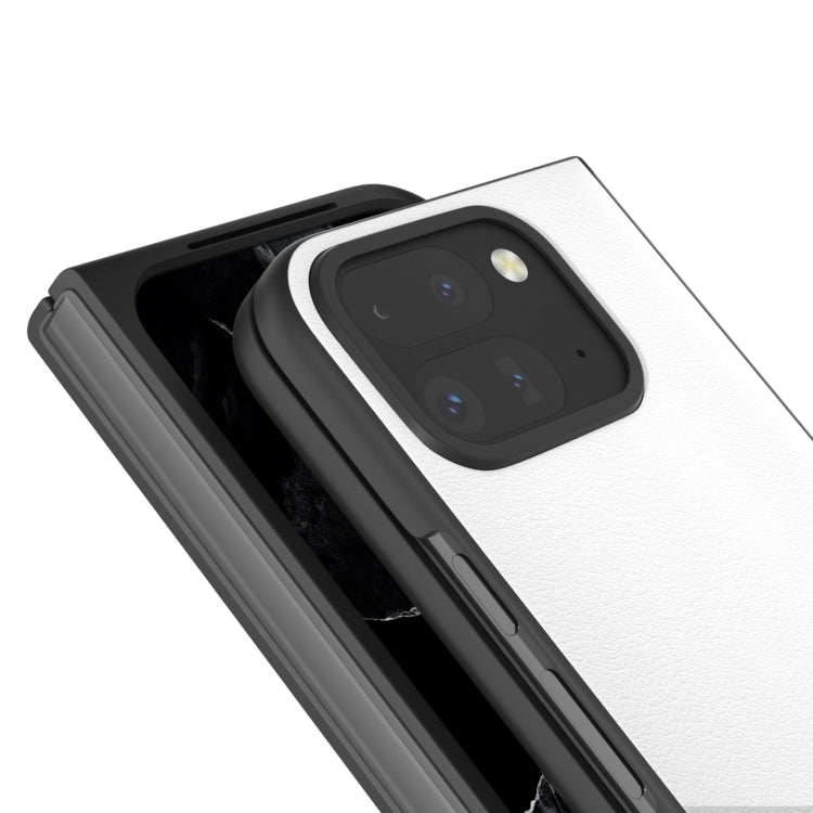 For Google Pixel 9 Pro Fold PU Leather Black Frame Full Coverage Phone Case(White)