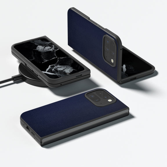 For Google Pixel 9 Pro Fold PU Leather Black Frame Full Coverage Phone Case(Dark Blue)