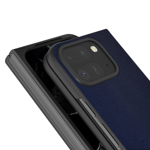 For Google Pixel 9 Pro Fold PU Leather Black Frame Full Coverage Phone Case(Dark Blue)