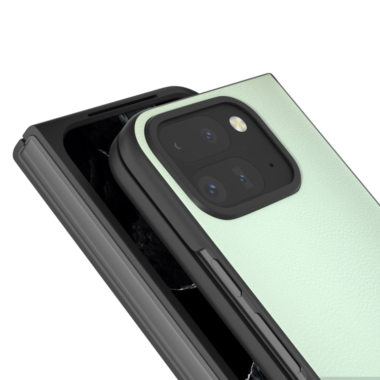 For Google Pixel 9 Pro Fold PU Leather Black Frame Full Coverage Phone Case(Light Green)