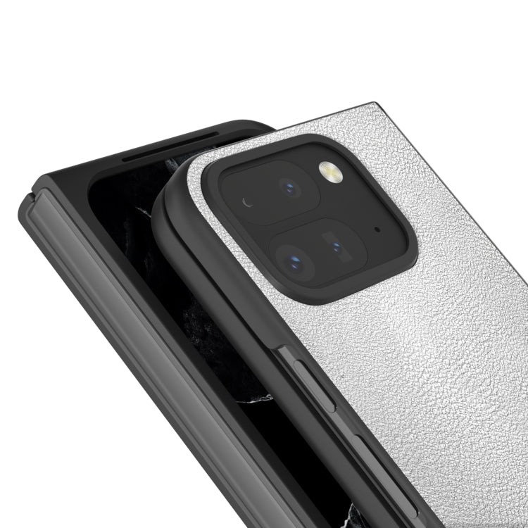 For Google Pixel 9 Pro Fold PU Leather Black Frame Full Coverage Phone Case(Silver)