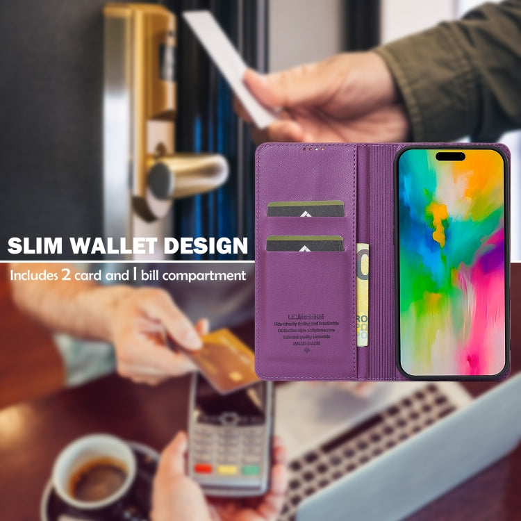 For iPhone 16 Pro Max LC.IMEEKE L1 Series Frosted Fine Texture PU Phone Case(Purple)