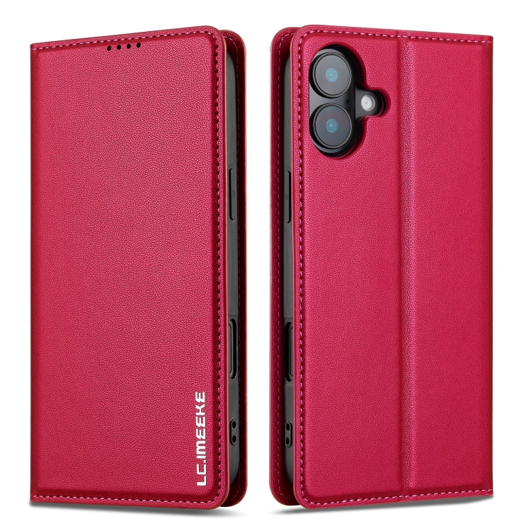For iPhone 16 Plus LC.IMEEKE L1 Series Frosted Fine Texture PU Phone Case(Red)