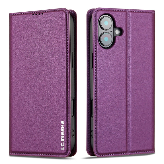 For iPhone 16 LC.IMEEKE L1 Series Frosted Fine Texture PU Phone Case(Purple)