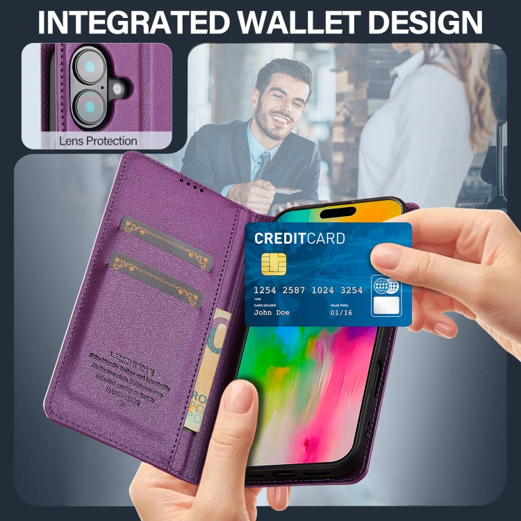 For iPhone 16 LC.IMEEKE L1 Series Frosted Fine Texture PU Phone Case(Purple)
