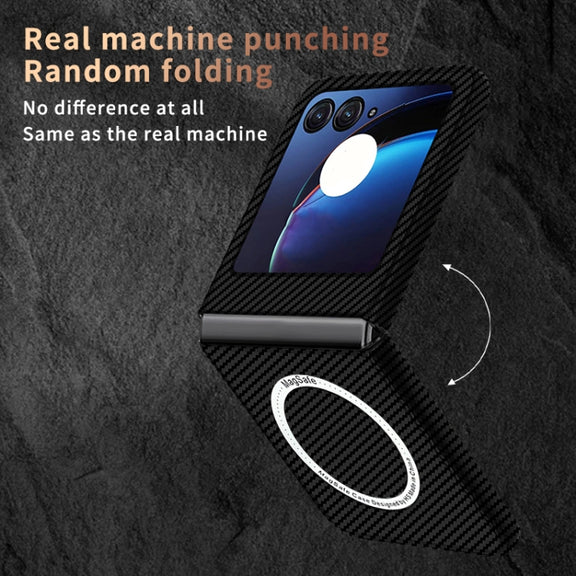 For Motorola Razr 50 Carbon Fiber Texture MagSafe Magnetic Phone Case(Black)