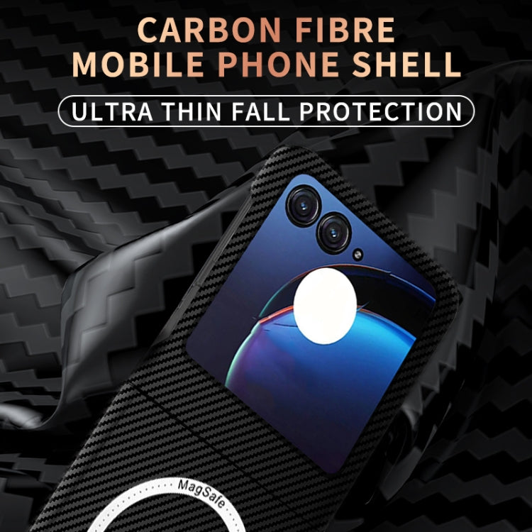 For Motorola Razr 50 Carbon Fiber Texture MagSafe Magnetic Phone Case(Blue Purple)