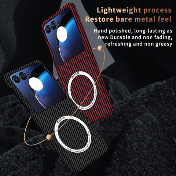 For Motorola Razr 50 Carbon Fiber Texture MagSafe Magnetic Phone Case(Blue Purple)