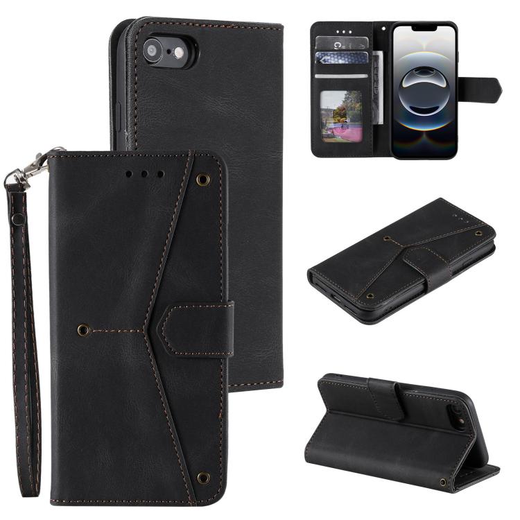 For iPhone 16e Nail Skin Feel Stitching Calf Texture Leather Phone Case(Black)
