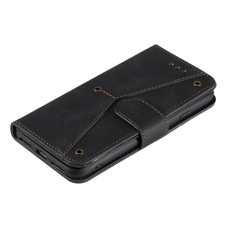 For iPhone 16e Nail Skin Feel Stitching Calf Texture Leather Phone Case(Black)