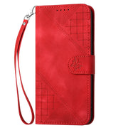For iPhone 16 Pro YX0080 Grid Butterfly Embossed Pattern Flip Leather Phone Case with Lanyard(Red)