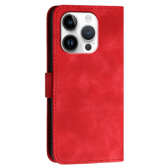 For iPhone 16 Pro YX0080 Grid Butterfly Embossed Pattern Flip Leather Phone Case with Lanyard(Red)