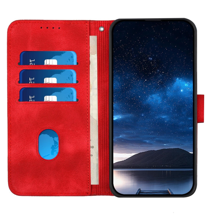 For iPhone 16 Pro YX0080 Grid Butterfly Embossed Pattern Flip Leather Phone Case with Lanyard(Red)