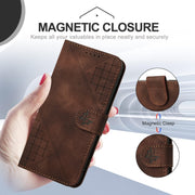 For iPhone 16 YX0080 Grid Butterfly Embossed Pattern Flip Leather Phone Case with Lanyard(Coffee)