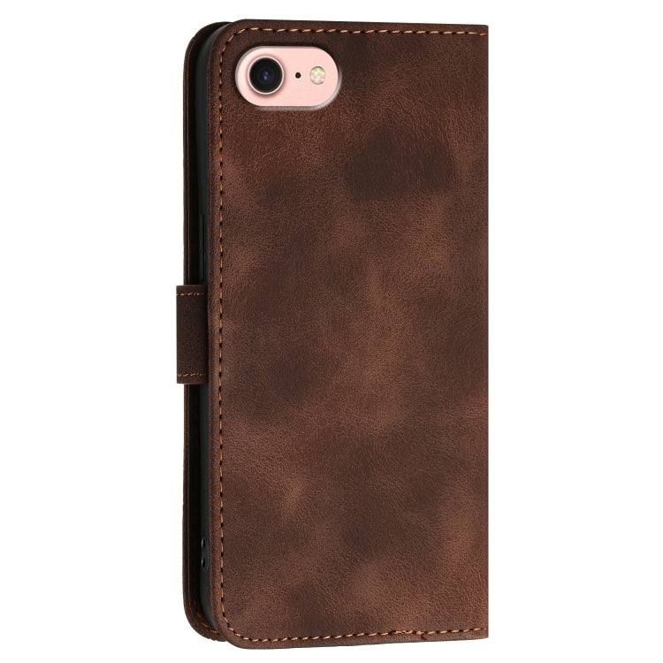 For iPhone 16e YX0080 Grid Butterfly Embossed Pattern Flip Leather Phone Case with Lanyard(Coffee)