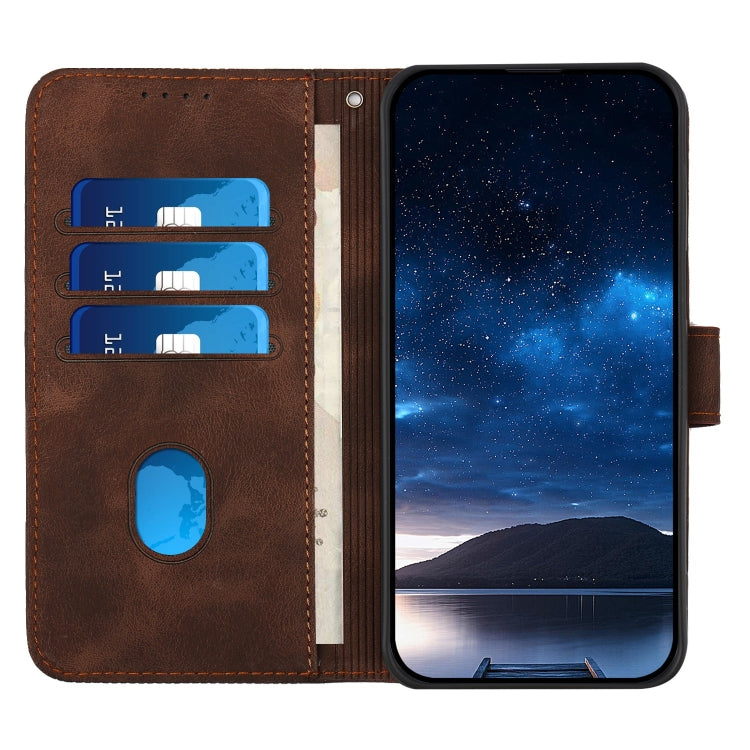 For iPhone 16e YX0080 Grid Butterfly Embossed Pattern Flip Leather Phone Case with Lanyard(Coffee)