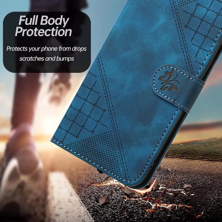 For iPhone 17 Pro Max YX0080 Grid Butterfly Embossed Pattern Flip Leather Phone Case with Lanyard(Dark Blue)