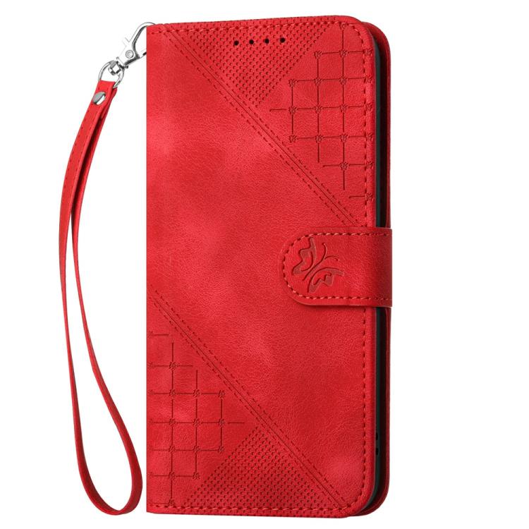 For iPhone 17 Pro Max YX0080 Grid Butterfly Embossed Pattern Flip Leather Phone Case with Lanyard(Red)