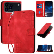For iPhone 17 Pro Max YX0080 Grid Butterfly Embossed Pattern Flip Leather Phone Case with Lanyard(Red)