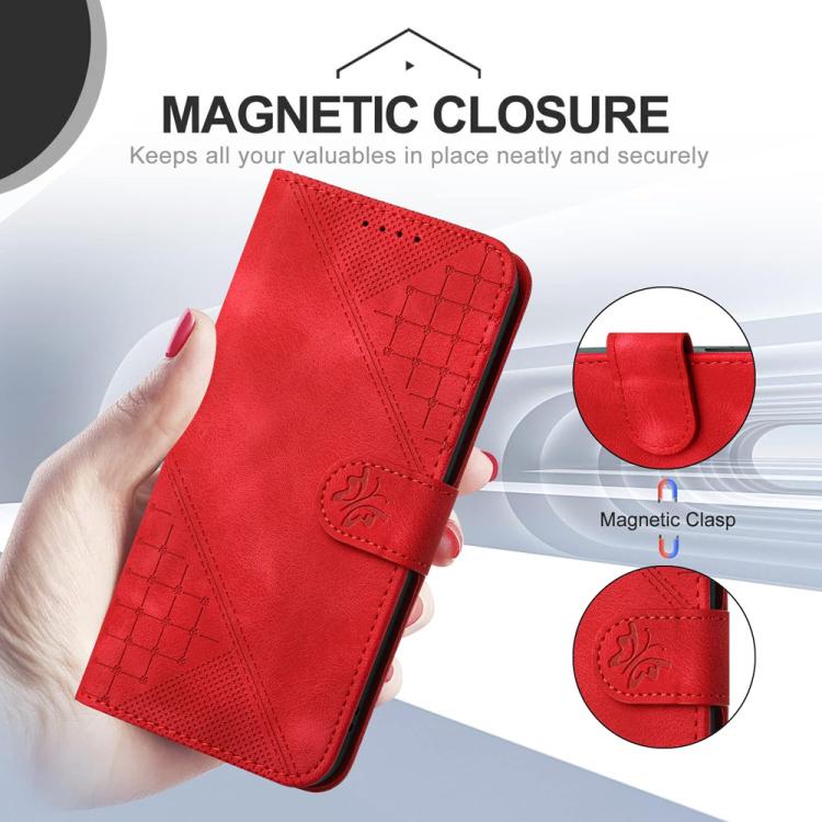 For iPhone 17 Pro Max YX0080 Grid Butterfly Embossed Pattern Flip Leather Phone Case with Lanyard(Red)