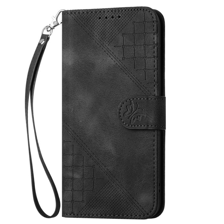 For iPhone 17 Pro Max YX0080 Grid Butterfly Embossed Pattern Flip Leather Phone Case with Lanyard(Black)