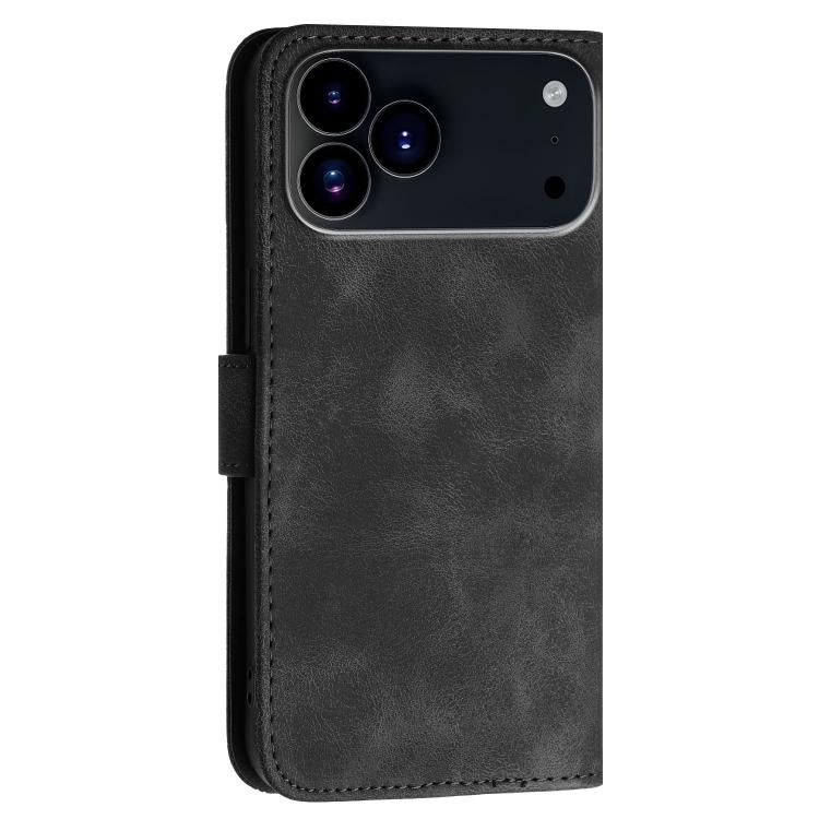 For iPhone 17 Pro Max YX0080 Grid Butterfly Embossed Pattern Flip Leather Phone Case with Lanyard(Black)
