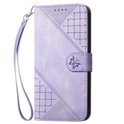 For iPhone 17 Pro Max YX0080 Grid Butterfly Embossed Pattern Flip Leather Phone Case with Lanyard(Light Purple)