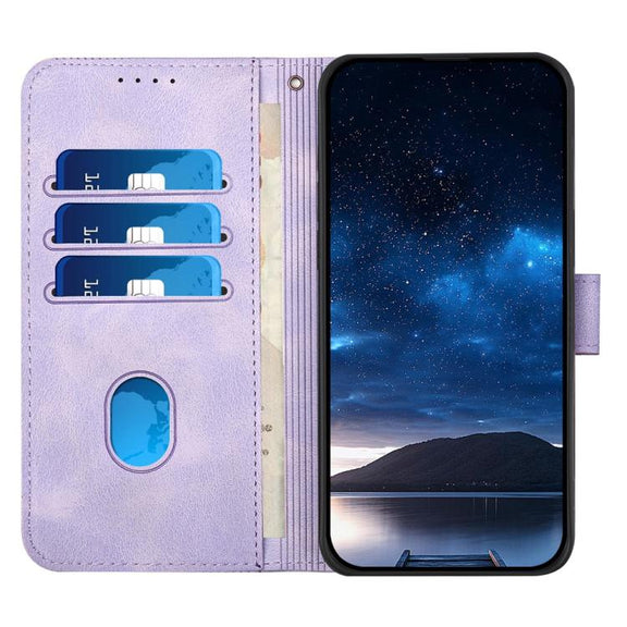 For iPhone 17 Pro Max YX0080 Grid Butterfly Embossed Pattern Flip Leather Phone Case with Lanyard(Light Purple)