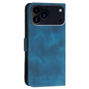 For iPhone 17 Pro YX0080 Grid Butterfly Embossed Pattern Flip Leather Phone Case with Lanyard(Dark Blue)