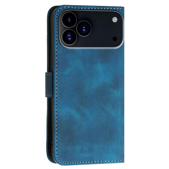 For iPhone 17 Pro YX0080 Grid Butterfly Embossed Pattern Flip Leather Phone Case with Lanyard(Dark Blue)