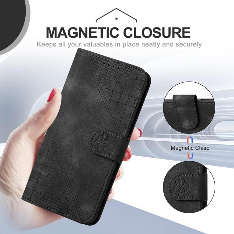 For iPhone 17 Pro YX0080 Grid Butterfly Embossed Pattern Flip Leather Phone Case with Lanyard(Black)