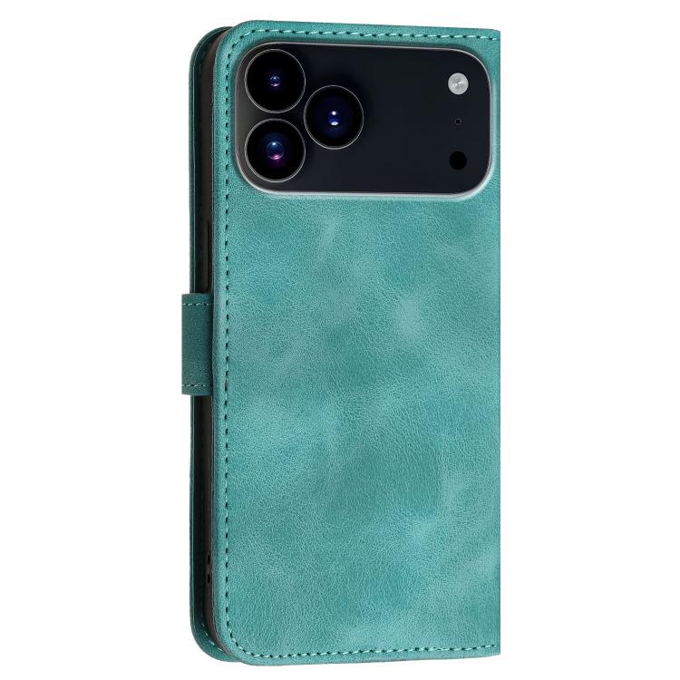 For iPhone 17 Pro YX0080 Grid Butterfly Embossed Pattern Flip Leather Phone Case with Lanyard(Light Blue)