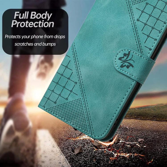 For iPhone 17 Pro YX0080 Grid Butterfly Embossed Pattern Flip Leather Phone Case with Lanyard(Light Blue)