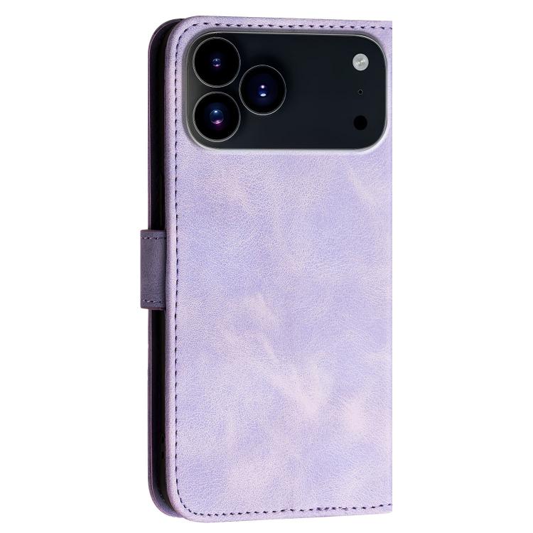 For iPhone 17 Pro YX0080 Grid Butterfly Embossed Pattern Flip Leather Phone Case with Lanyard(Light Purple)