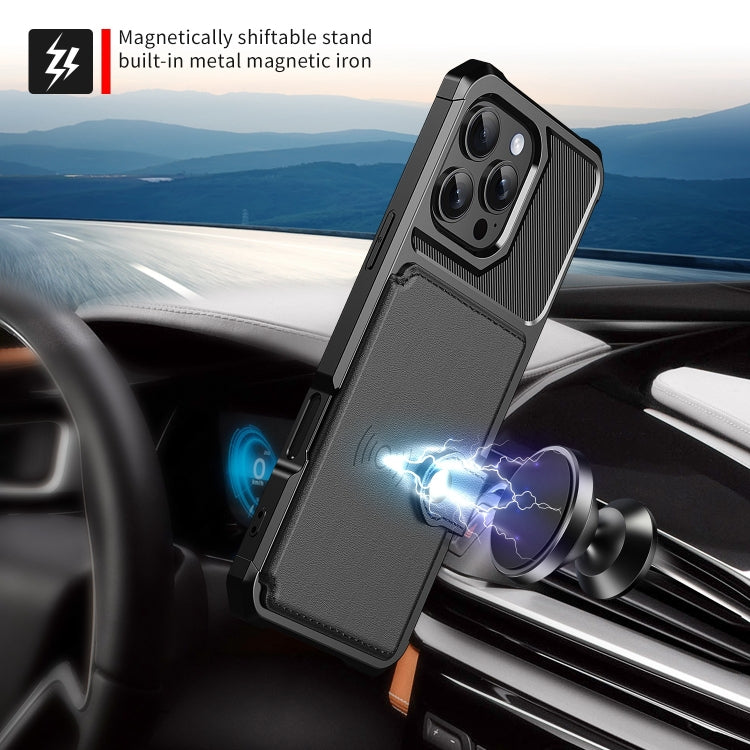For iPhone 16 Pro Magnetic Wallet Card Bag Leather Phone Case(Black)