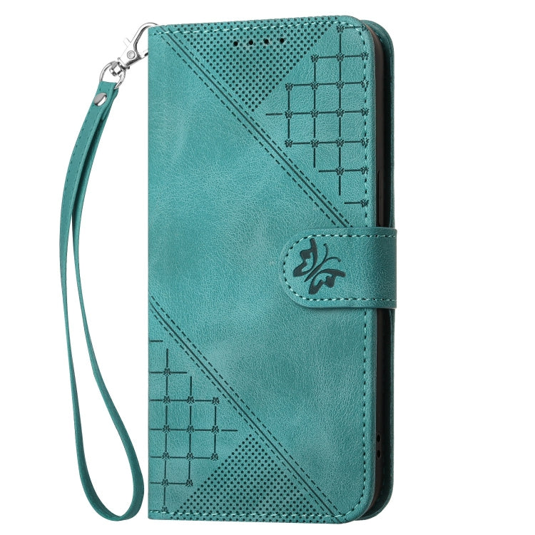 For Google Pixel 9 Pro XL YX0080 Grid Butterfly Embossed Pattern Flip Leather Phone Case with Lanyard(Light Blue)