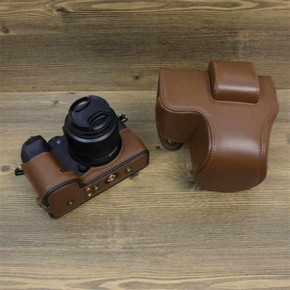 For FUJIFILM X-S20 Full Body Leather Camera Case Bag with Strap(Coffee)