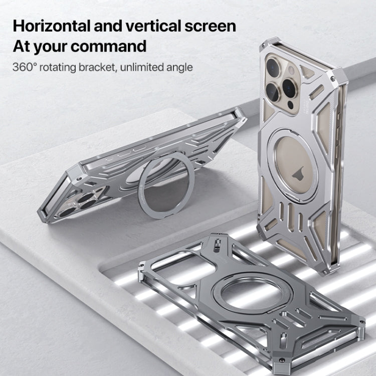 For iPhone 16 Pro Max Aluminum Alloy Borderless MagSafe Rotating Holder Phone Case(Grey)