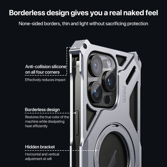 For iPhone 16 Pro Max Aluminum Alloy Borderless MagSafe Rotating Holder Phone Case(Grey)