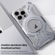 For iPhone 16 Pro Max Aluminum Alloy Borderless MagSafe Rotating Holder Phone Case(Grey)