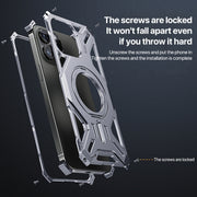 For iPhone 16 Pro Max Aluminum Alloy Borderless MagSafe Rotating Holder Phone Case(Grey)