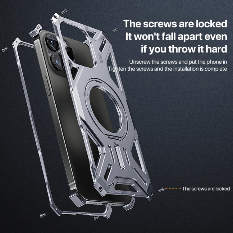 For iPhone 16 Pro Max Aluminum Alloy Borderless MagSafe Rotating Holder Phone Case(Grey)