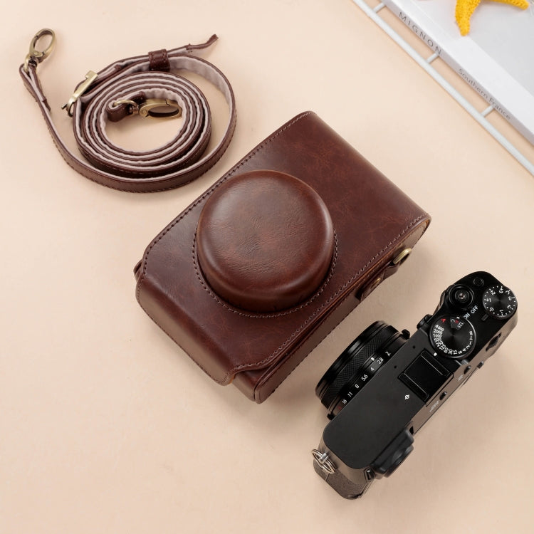 For FUJIFILM X100VI Full Body Leather Camera Case Bag with Strap(Black)