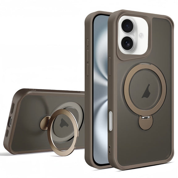 For iPhone 16 Plus Invisible Fulcrum Holder MagSafe Phone Case(Coffee)