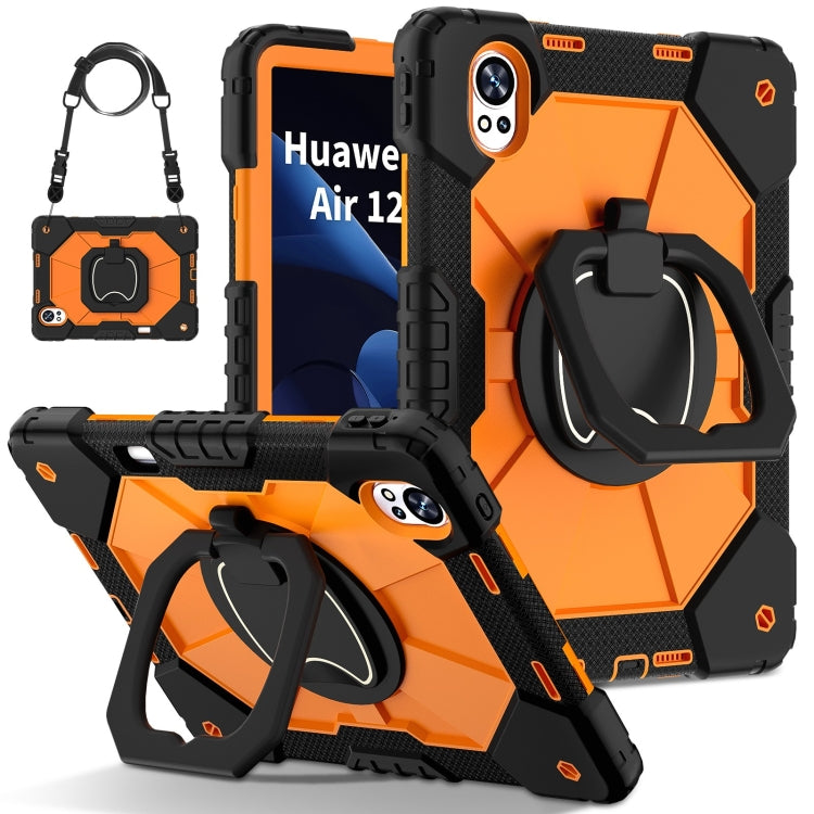For Huawei MatePad Air 12 2024 Contrast Color Robot Silicone Hybrid PC Tablet Case(Black Orange)