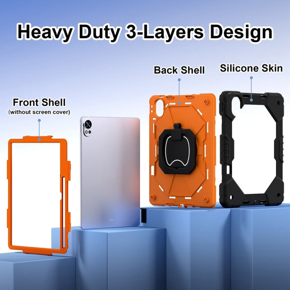 For Huawei MatePad Air 12 2024 Contrast Color Robot Silicone Hybrid PC Tablet Case(Black Orange)