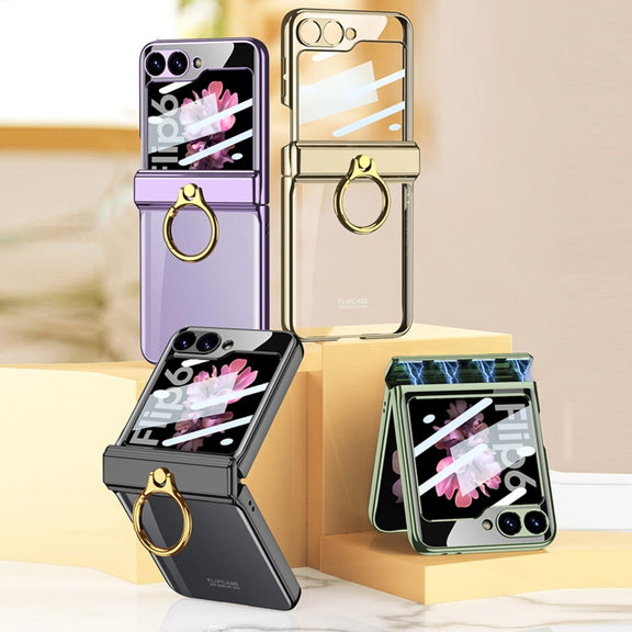 For Samsung Galaxy Z Flip6 GKK Integrated  Magnetic Folding Phantom Rotary Phone Case with Ring Holder(Black)