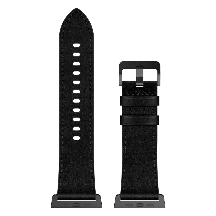 For Apple Watch Ultra 2 49mm Wilderness Top-grain Leather Watch Band(Black Connector Black)