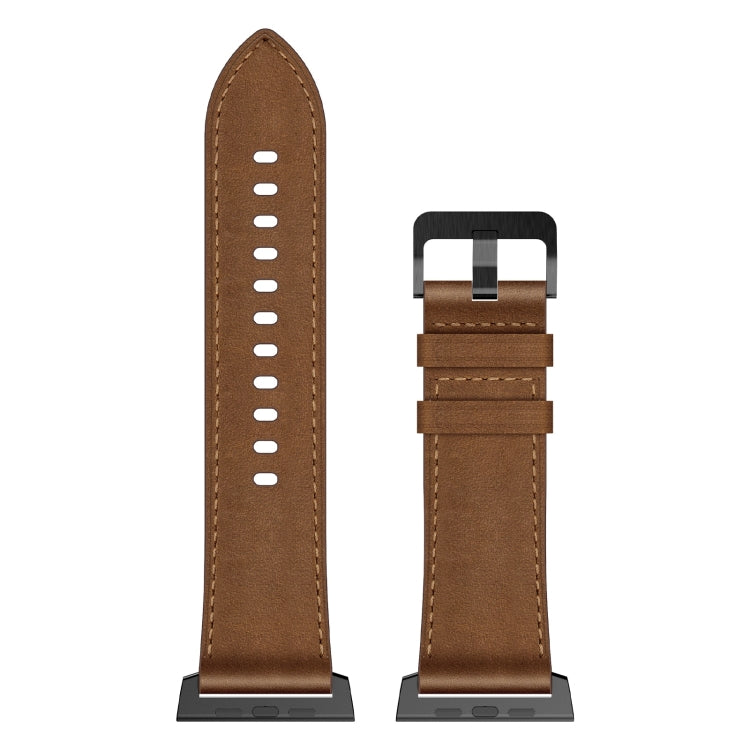 For Apple Watch Ultra 2 49mm Wilderness Top-grain Leather Watch Band(Black Connector Dark Brown)